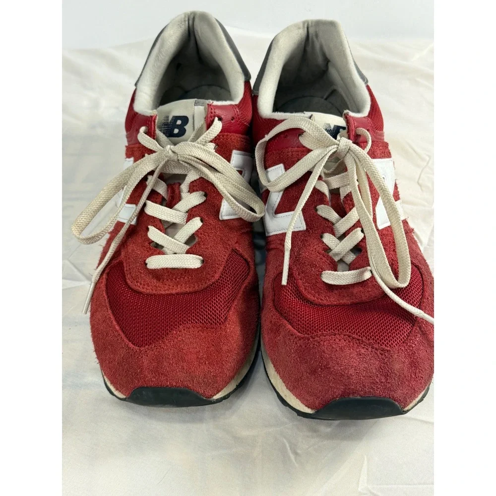 New Balance 574 Red Suede Mesh Low Top Sneakers Mens Shoes size 12
